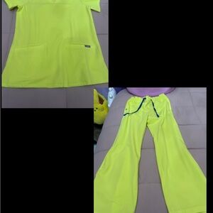 Figs Neon Yellow Women’s Scrub Top and Flare Pants Set